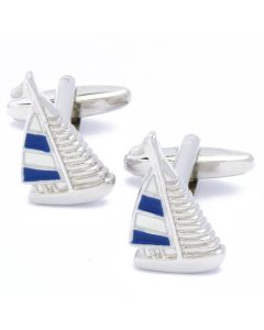 N-2171E Manchetknopen - Zeiljacht Zeilboot Wit en Blauw 1.jpg