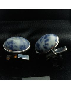 ZE1-1009E Manchetknopen - Sterling 925 Echt Zilver met Blauwgestipte Edelsteen 1.jpg