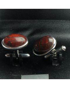 ZE2-1001E Manchetknopen - Echt 925 Sterling Zilver met Rode Jaspis Edelsteen 1.jpg