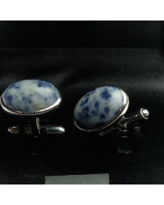 ZE2-1009E Manchetknopen - Echt 925 Sterling Zilver met Blauwgestipte Edelsteen 1.jpg