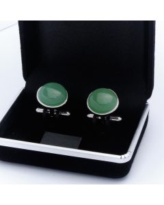 ZE3-1001E Manchetknopen - Echt Sterling Zilver 925 Rond met Aventurijn Groen 1.jpg