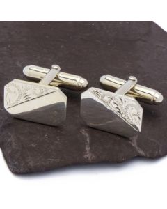 ZI-1012E Manchetknopen - Echt Zilver Sterling 925 Rechthoek Half Gegraveerd 1.jpg